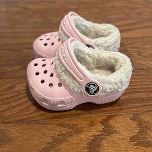 CROCS Kids Pink Slippers with Cream Lining